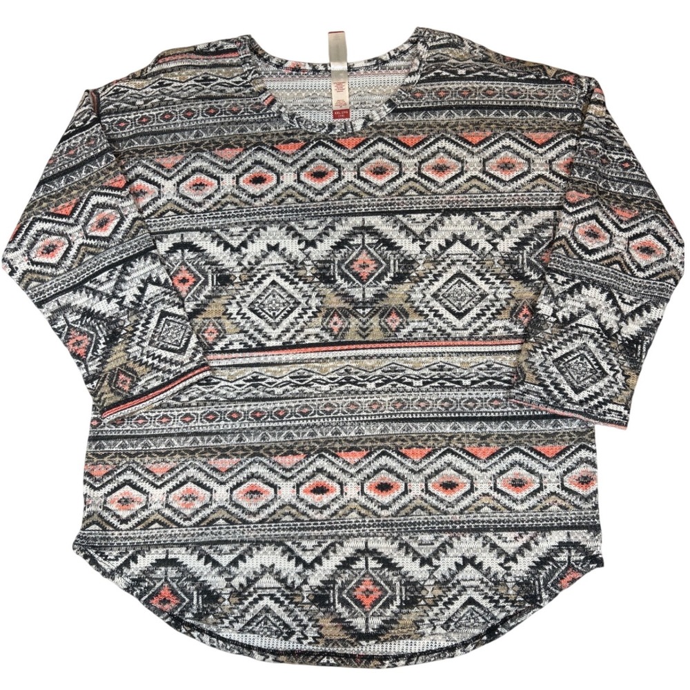 No Boundaries Juniors XXL Taupe Aztec Western Lace Top 3/4 Sleeve NJ35T163M NEW